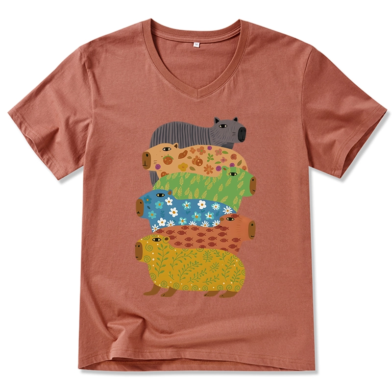 Tokyo-Tiger Colorful Capybaras V-Neck Classic T-Shirt