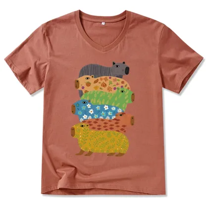 Tokyo-Tiger Colorful Capybaras V-Neck Classic T-Shirt