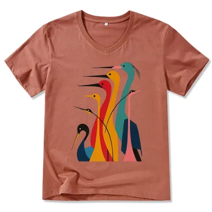 Tokyo-Tiger Various Types Of Cranes V-Neck Classic T-Shirt