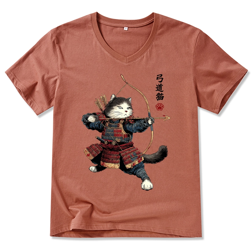 Tokyo-Tiger Kyudo Samurai Cat V-Neck Classic T-Shirt