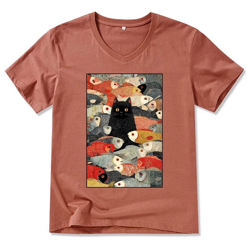 Tokyo-Tiger Cats And Fish V-Neck Classic T-Shirt