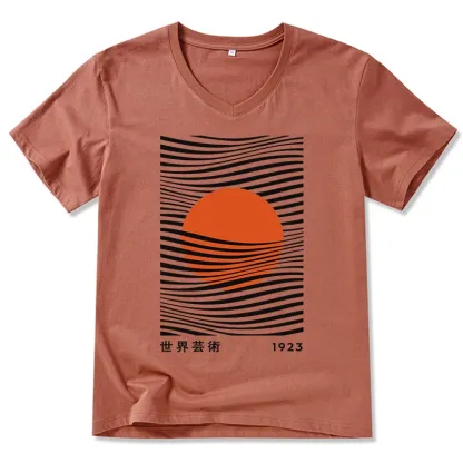 Tokyo-Tiger Minimalist Art Sun V-Neck Classic T-Shirt