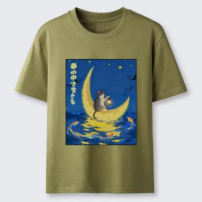 Tokyo-Tiger Cat On Moon Boat Over Sea Classic T-Shirt