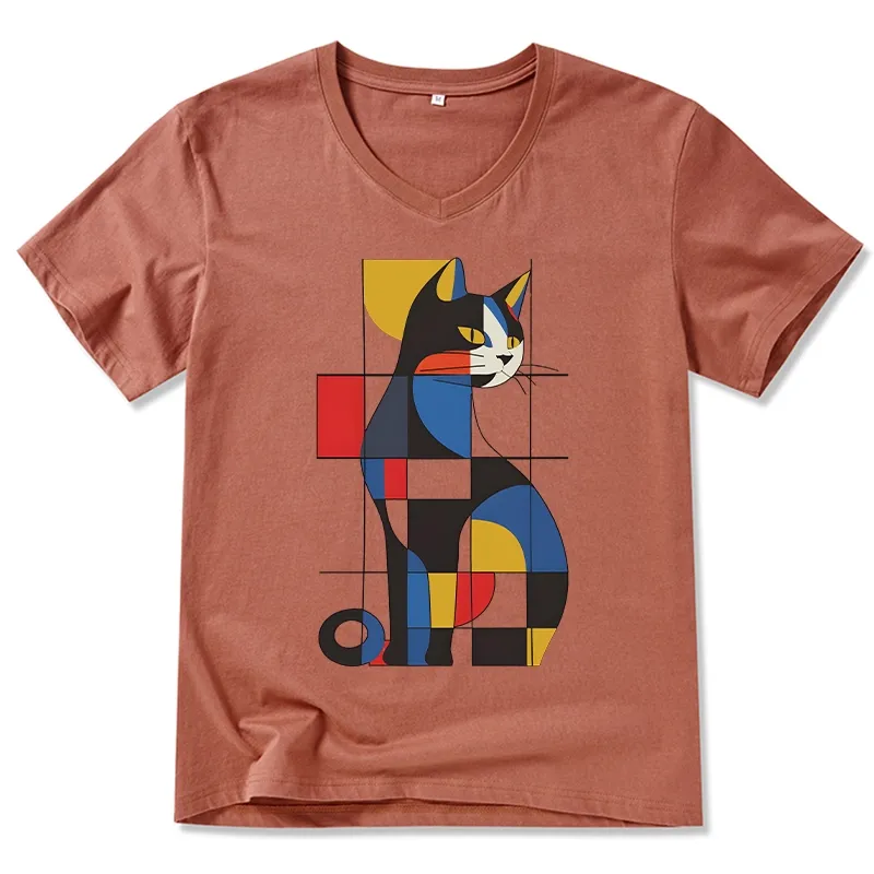 Tokyo-Tiger Mondrian Cat V-Neck Classic T-Shirt