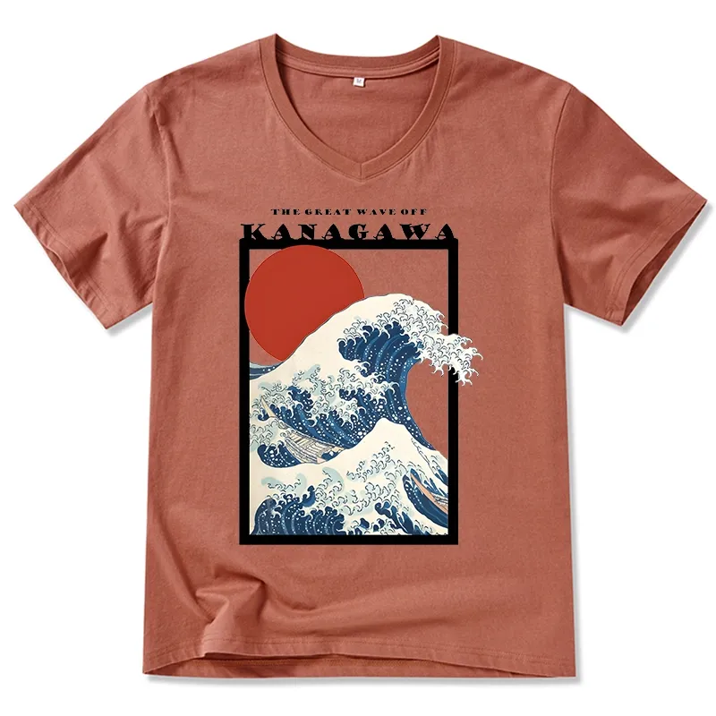 Tokyo-Tiger Minimalist Ukiyo-e Waves V-Neck Classic T-Shirt