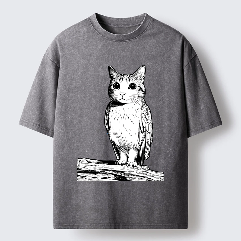 Tokyo-Tiger Funny Cat Owl Fusion Art Washed T-Shirt