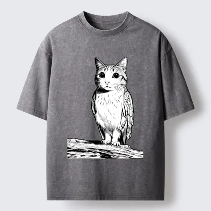 Tokyo-Tiger Funny Cat Owl Fusion Art Washed T-Shirt
