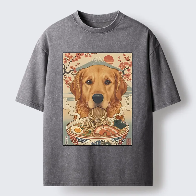 Tokyo-Tiger Japanese Style Dog Ramen Meme Washed T-Shirt