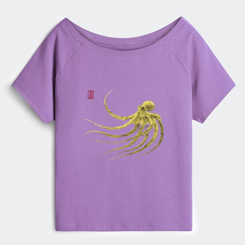 Tokyo-Tiger Retro Octopus Japanese Off Shoulder T-Shirt