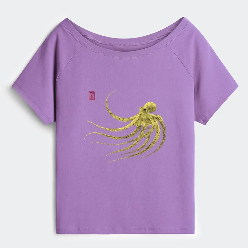 Tokyo-Tiger Retro Octopus Japanese Off Shoulder T-Shirt