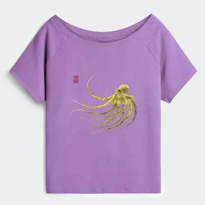 Tokyo-Tiger Retro Octopus Japanese Off Shoulder T-Shirt