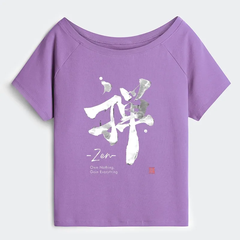 Tokyo-Tiger Zen Texts Off Shoulder T-Shirt