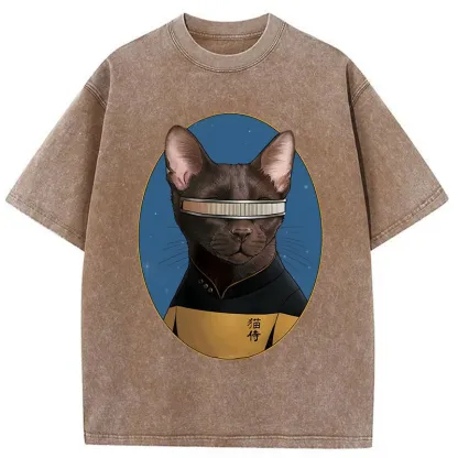 Tokyo-Tiger Star Cat Waiter Washed T-Shirt