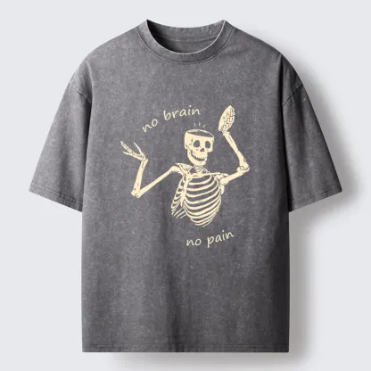Tokyo-Tiger Skeletons Feel No Pain Washed T-Shirt