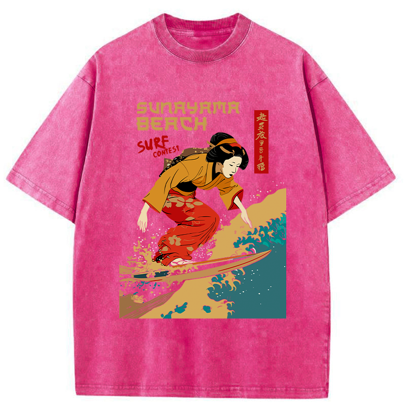 Tokyo-Tiger Surfing Geisha Washed T-Shirt