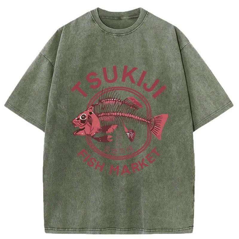 Tokyo-Tiger Tokyo Tsukiji Fish Market Vintage Japan Washed T-Shirt