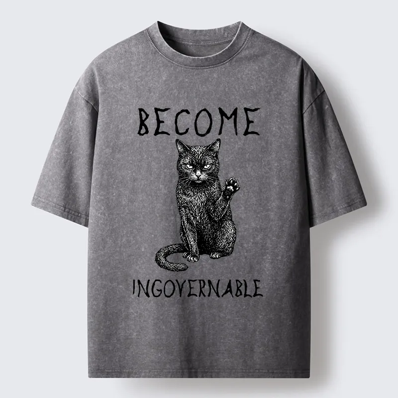 Tokyo-Tiger Rebel Black Cat Attitude Washed T-Shirt