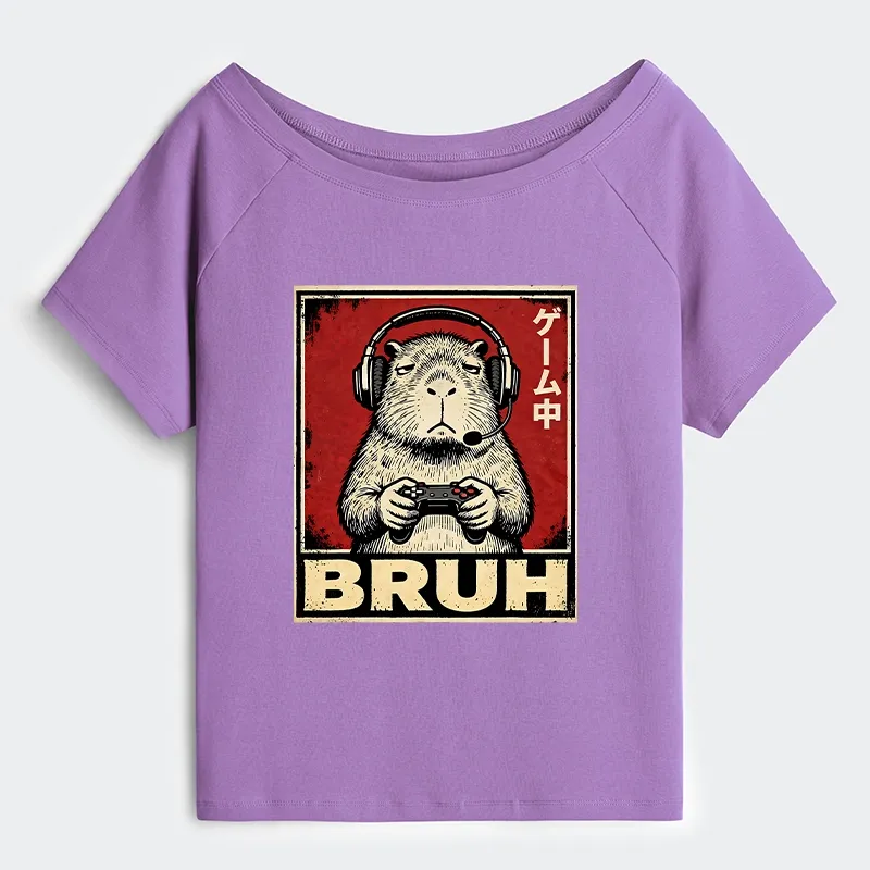 Tokyo-Tiger Funny Capybara Playing Games Off Shoulder T-Shirt