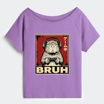 Tokyo-Tiger Funny Capybara Playing Games Off Shoulder T-Shirt