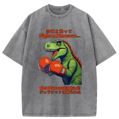Tokyo-Tiger Fighting Dinosaurs Washed T-Shirt