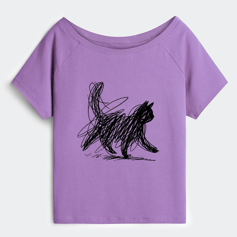 Tokyo-Tiger Minimalist Cat Art Off Shoulder T-Shirt