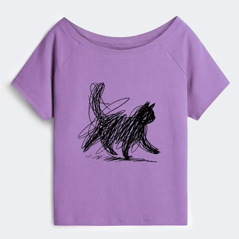 Tokyo-Tiger Minimalist Cat Art Off Shoulder T-Shirt