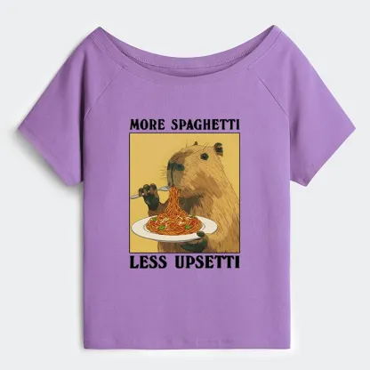 Tokyo-Tiger Capybara Eating Pasta Off Shoulder T-Shirt