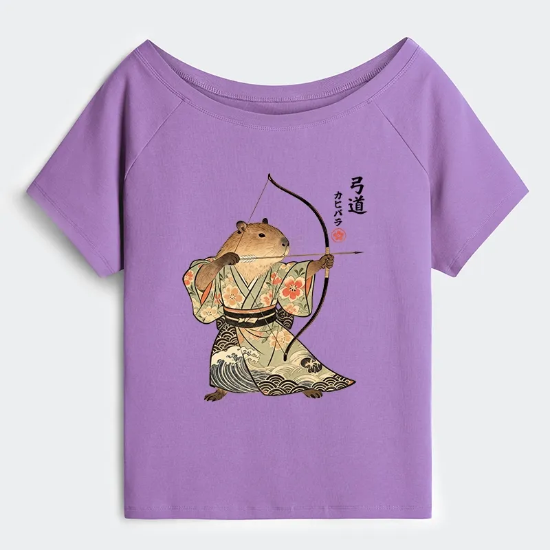 Tokyo-Tiger Capybara Archery Off Shoulder T-Shirt Sale