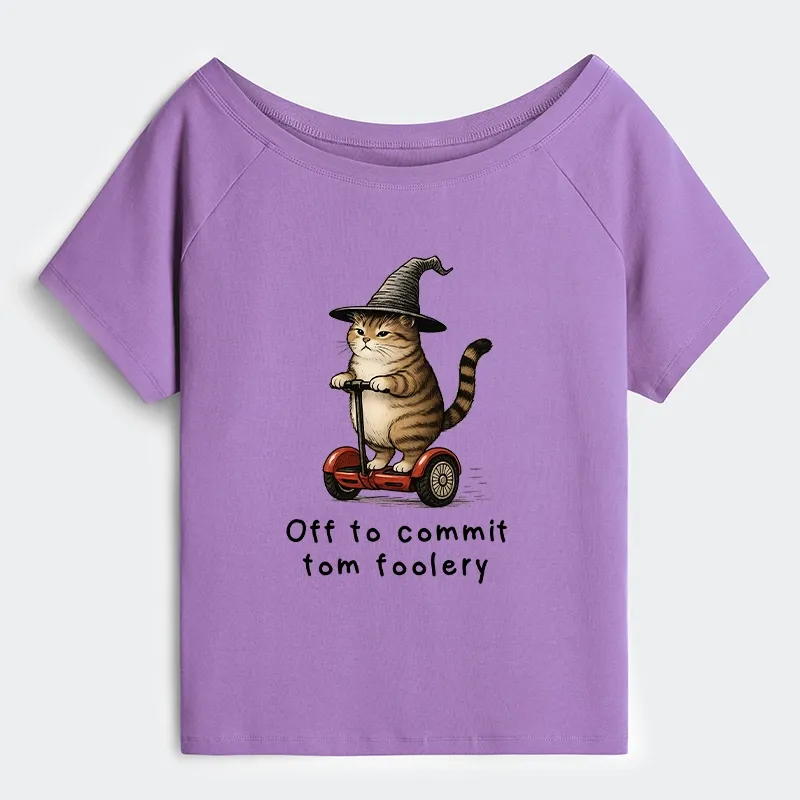 Tokyo-Tiger Orange Cat Riding Segway-style Off Shoulder T-Shirt