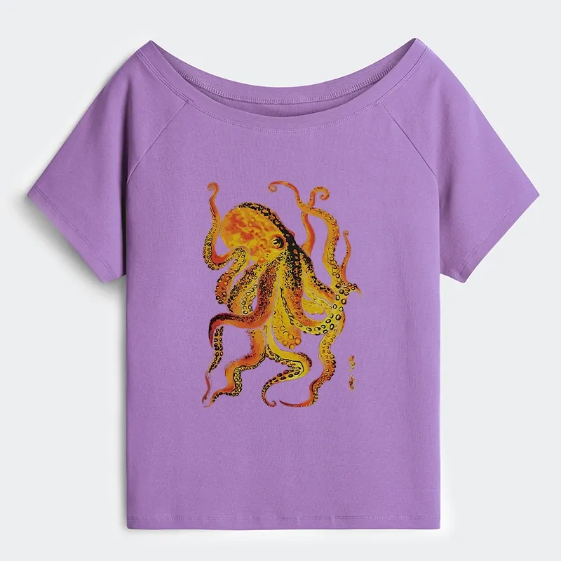Tokyo-Tiger Deep Sea Gorgeous Octopus Off Shoulder T-Shirt