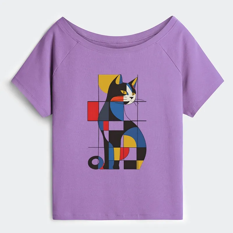 Tokyo-Tiger Mondrian Cat Off Shoulder T-Shirt