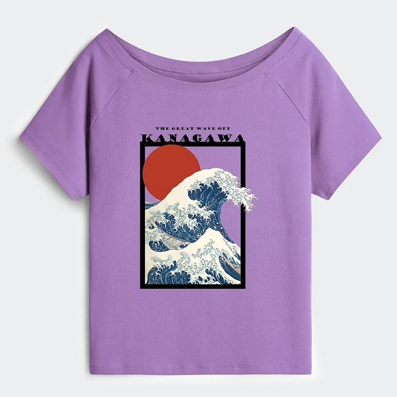 Tokyo-Tiger Minimalist Ukiyo-e Waves Off Shoulder T-Shirt