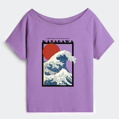 Tokyo-Tiger Minimalist Ukiyo-e Waves Off Shoulder T-Shirt