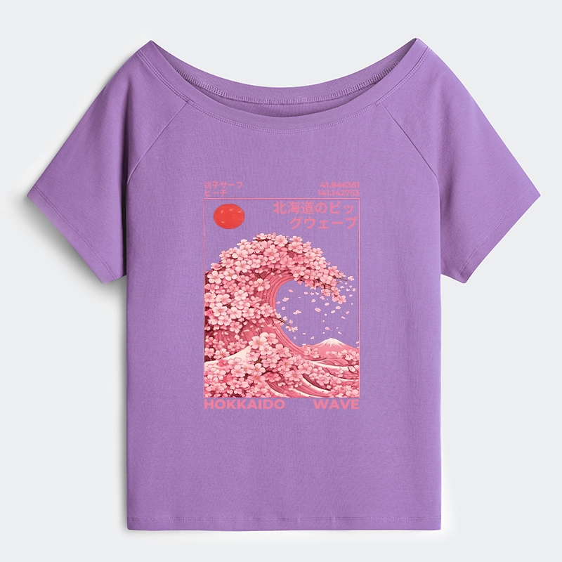 Tokyo-Tiger Sakura Wave Off Shoulder T-Shirt