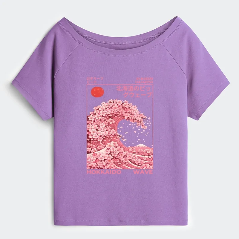 Tokyo-Tiger Sakura Wave Off Shoulder T-Shirt