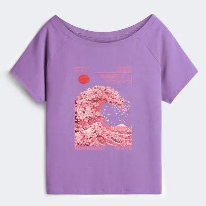 Tokyo-Tiger Sakura Wave Off Shoulder T-Shirt