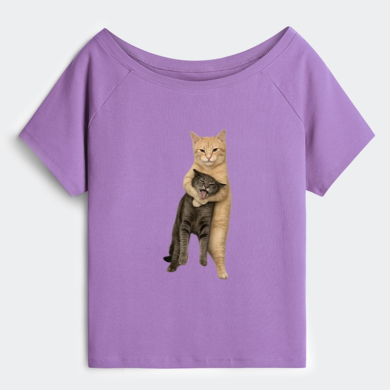 Tokyo-Tiger Orange Cat’s Tight Embrace Off Shoulder T-Shirt