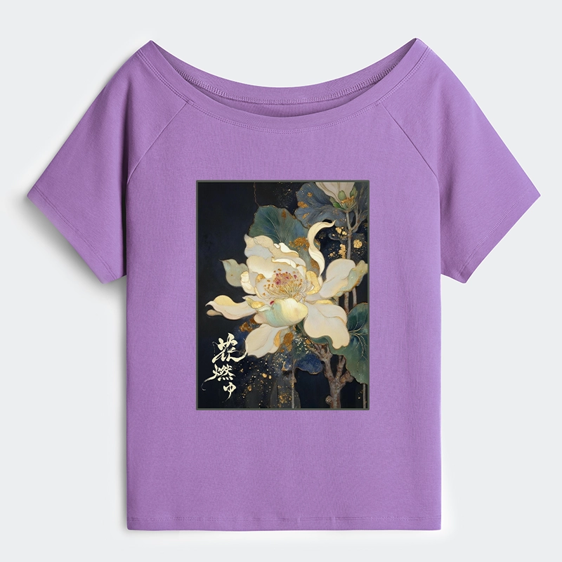 Tokyo-Tiger Lotus Adorned With Golden Specks Off Shoulder T-Shirt