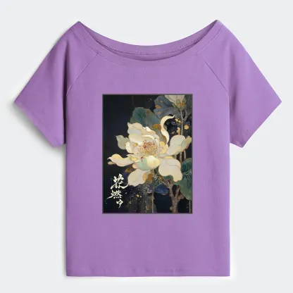 Tokyo-Tiger Lotus Adorned With Golden Specks Off Shoulder T-Shirt