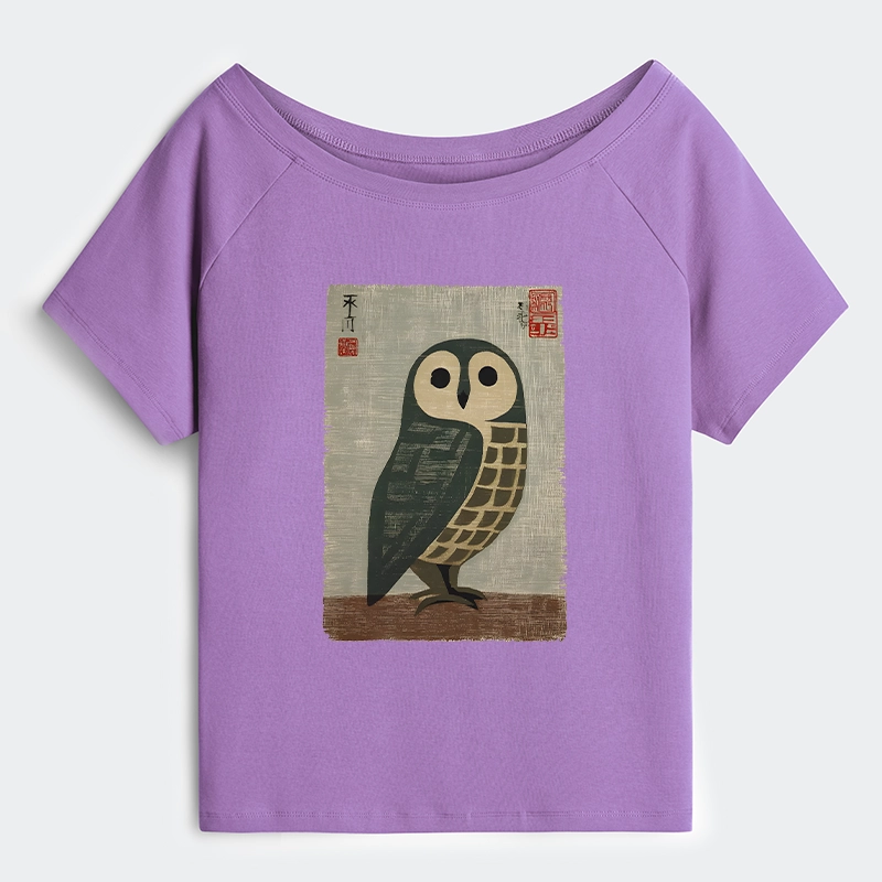 Tokyo-Tiger Traditional Owl In Japanese Art Off Shoulder T-Shirt