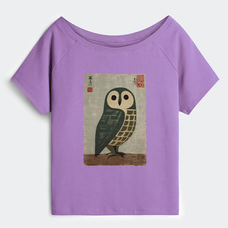 Tokyo-Tiger Traditional Owl In Japanese Art Off Shoulder T-Shirt