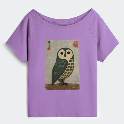 Tokyo-Tiger Traditional Owl In Japanese Art Off Shoulder T-Shirt