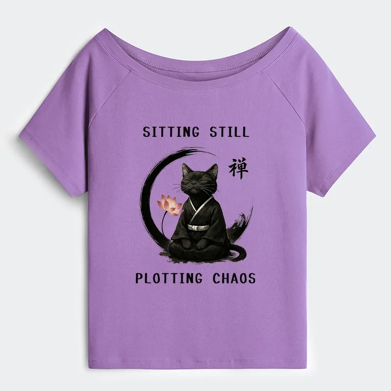Tokyo-Tiger Sitting still  plotting chaos Calming Zen Cat Funny Off Shoulder T-Shirt