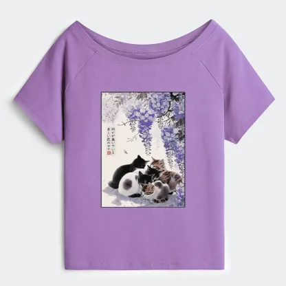 Tokyo-Tiger Cats plotting under the wisteria Off Shoulder T-Shirt