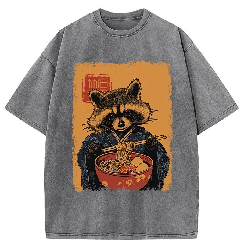Tokyo-Tiger Ramen-obsessed Raccoon Washed T-Shirt