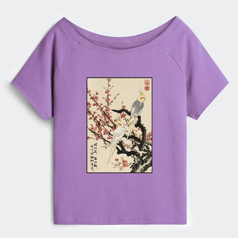 Tokyo-Tiger Whispers of Silent Blossoms Off Shoulder T-Shirt