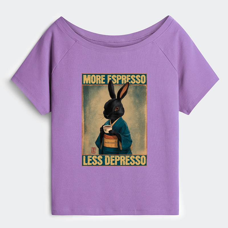 Tokyo-Tiger More Espresso Less Depresso Rabbit Off Shoulder T-Shirt