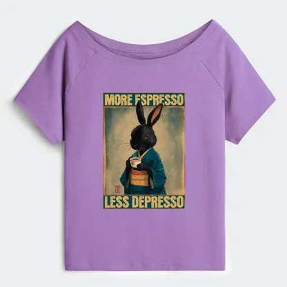 Tokyo-Tiger More Espresso Less Depresso Rabbit Off Shoulder T-Shirt