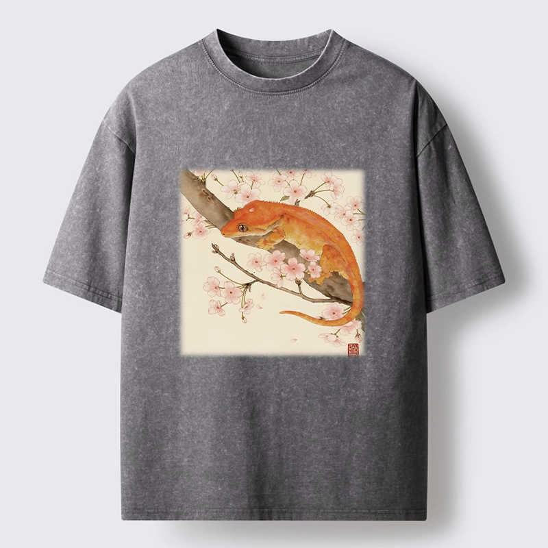 Tokyo-Tiger Sakura Gecko Japanese Washed T-Shirt