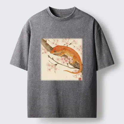 Tokyo-Tiger Sakura Gecko Japanese Washed T-Shirt